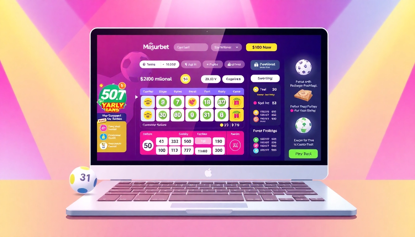 Masurebet's modern online lottery interface showcasing vibrant graphics and user-friendly design.