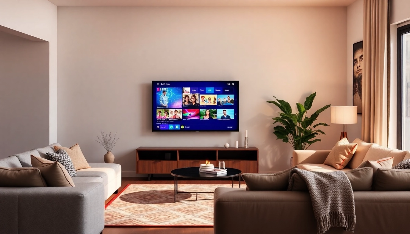 Enjoying IPTV Suisse with a vibrant TV setup in a modern living room.