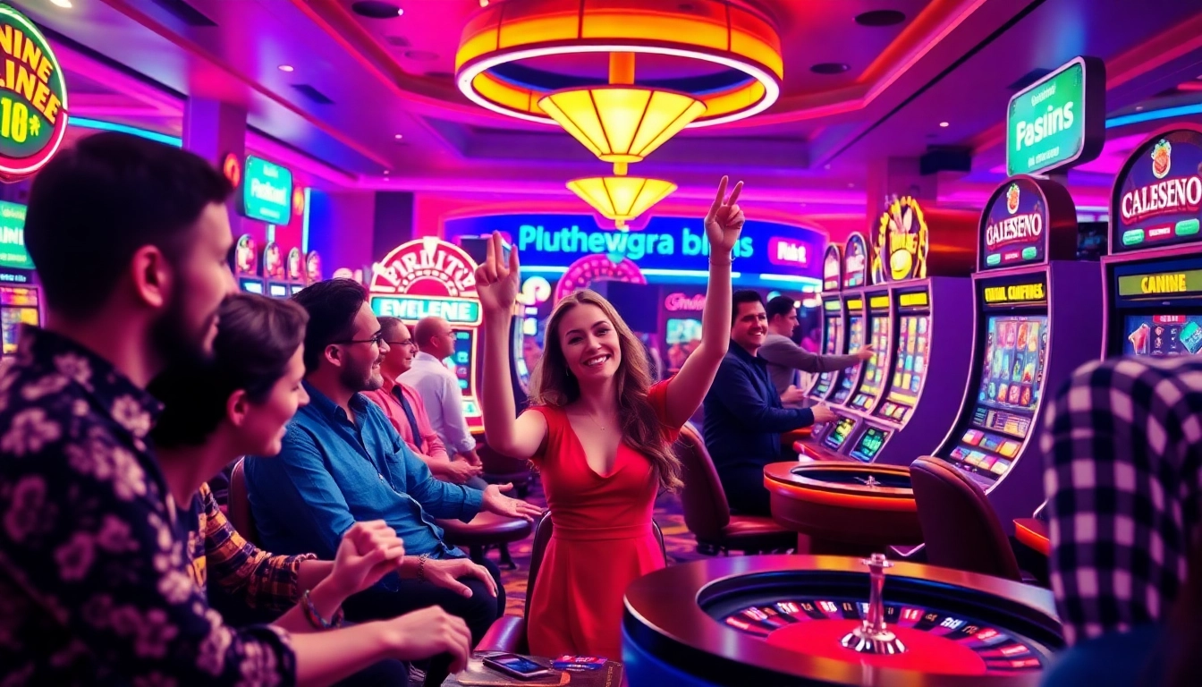 Discover the best casino game with players celebrating wins amidst vibrant slot machines.