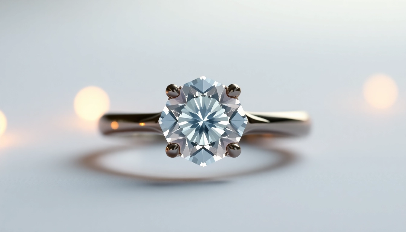 Showcase a stunning 2 carat engagement ring with a brilliant cut diamond, set in a sleek band against a soft background.