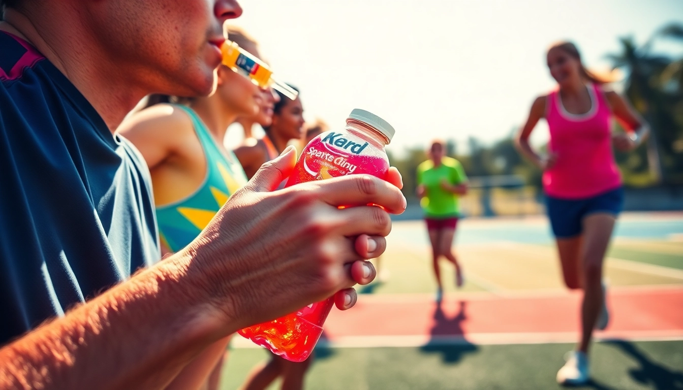 Athletes enjoying a refreshing sportsdrink, highlighting hydration and energy during athletic activity.