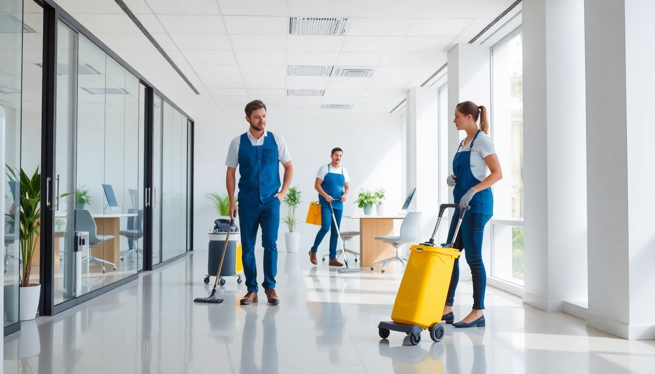 Professional team providing Jacksonville commercial cleaning services in a bright office environment.