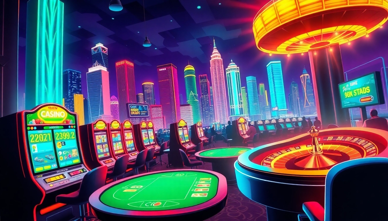 Experience the excitement of internet casinos with vivid slot machines and poker scenes. Get ready to win!