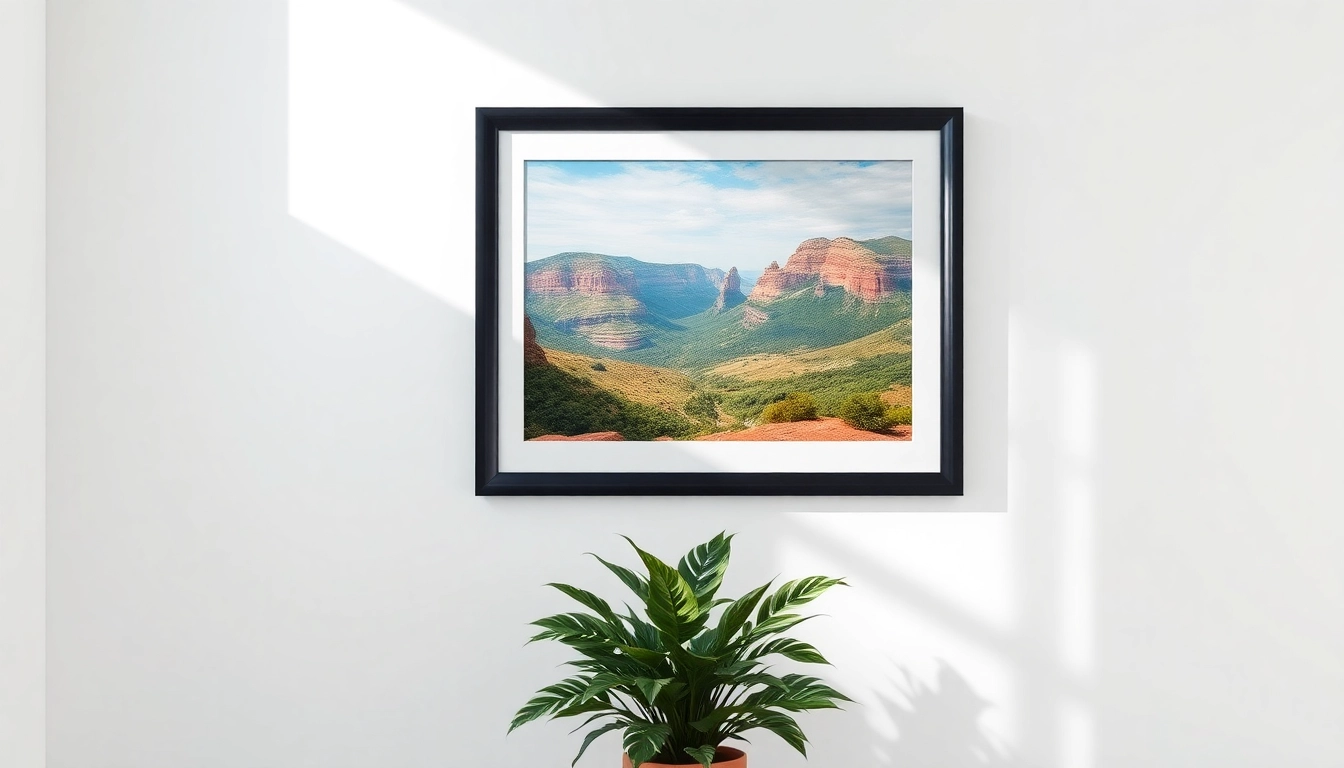 Showcase of a sleek 20x30 frame holding a beautiful landscape photo.