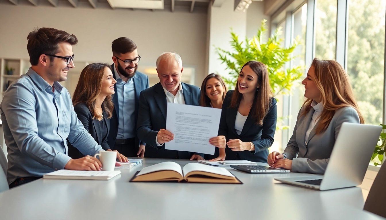 Learn how to buy MBA degree with experts discussing in a bright office.
