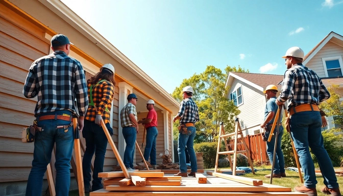 Skilled team providing exterior project services by installing siding on a vibrant residential home.