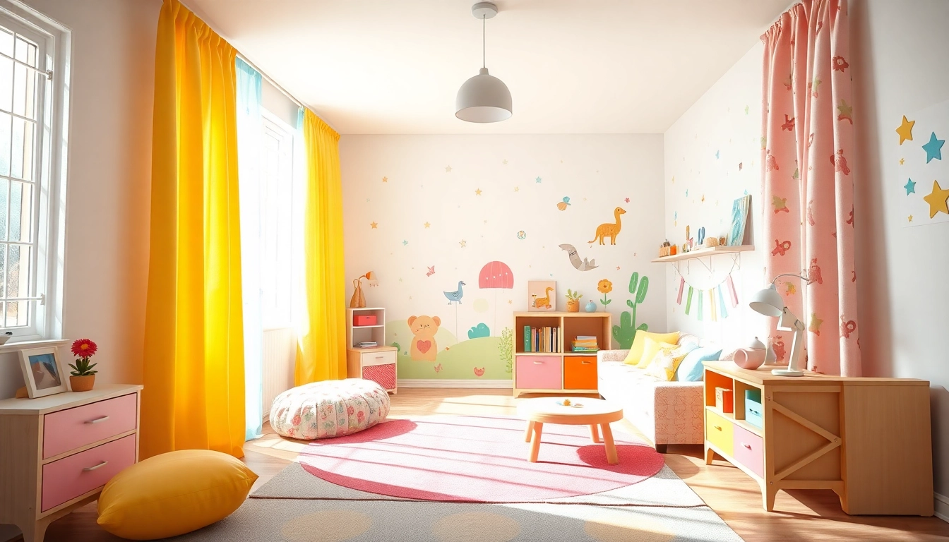 Bright and cheerful kids room curtains enhancing a playful atmosphere in a children's space.