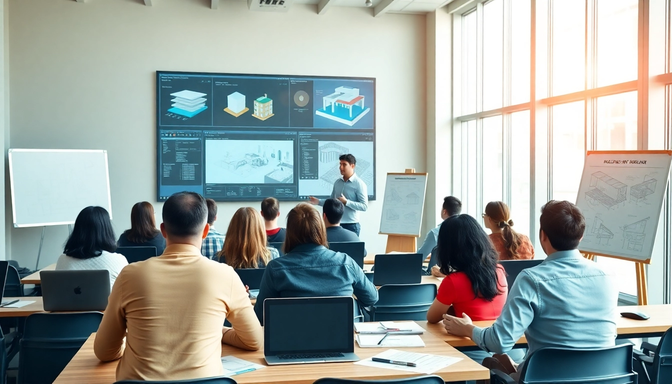 Engaged students in BIM training in Pune with instructor demonstrating software skills.
