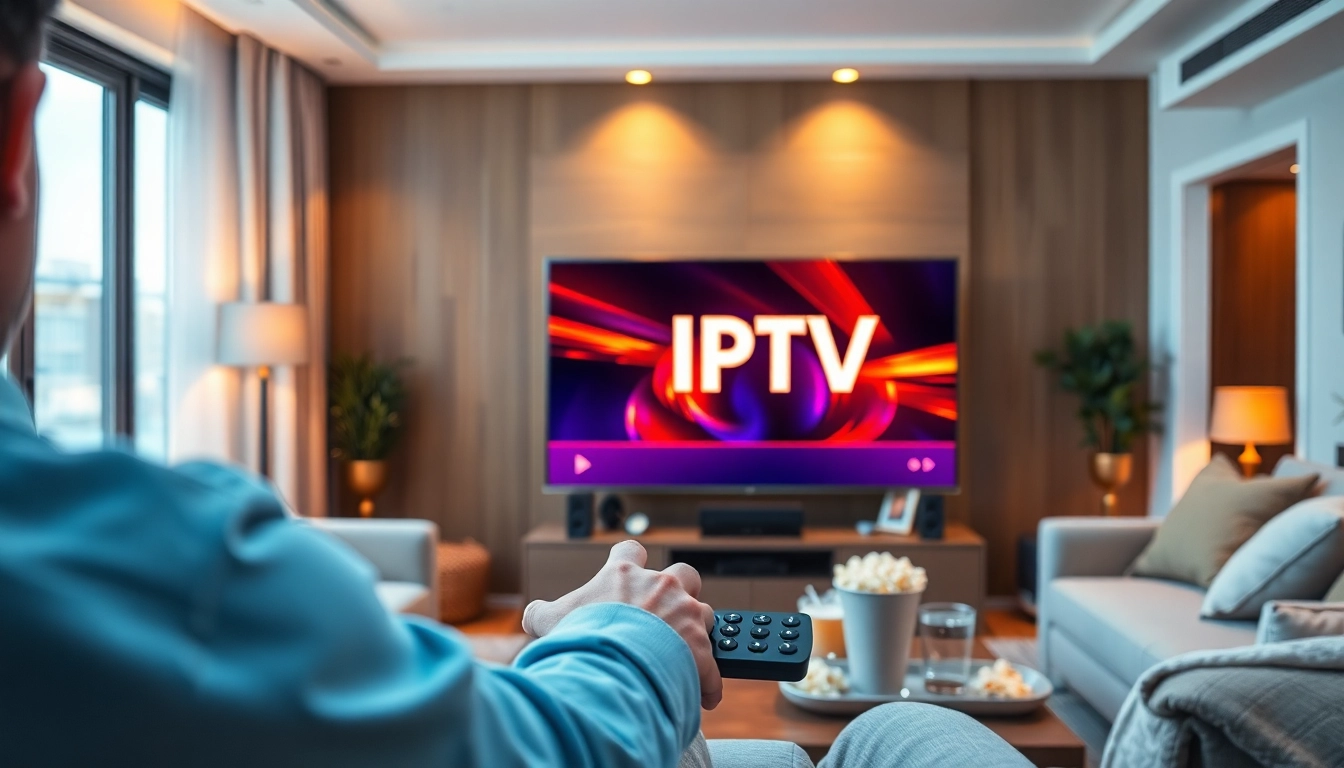 Check the IPTV test line on a modern TV setup in a cozy living room environment.