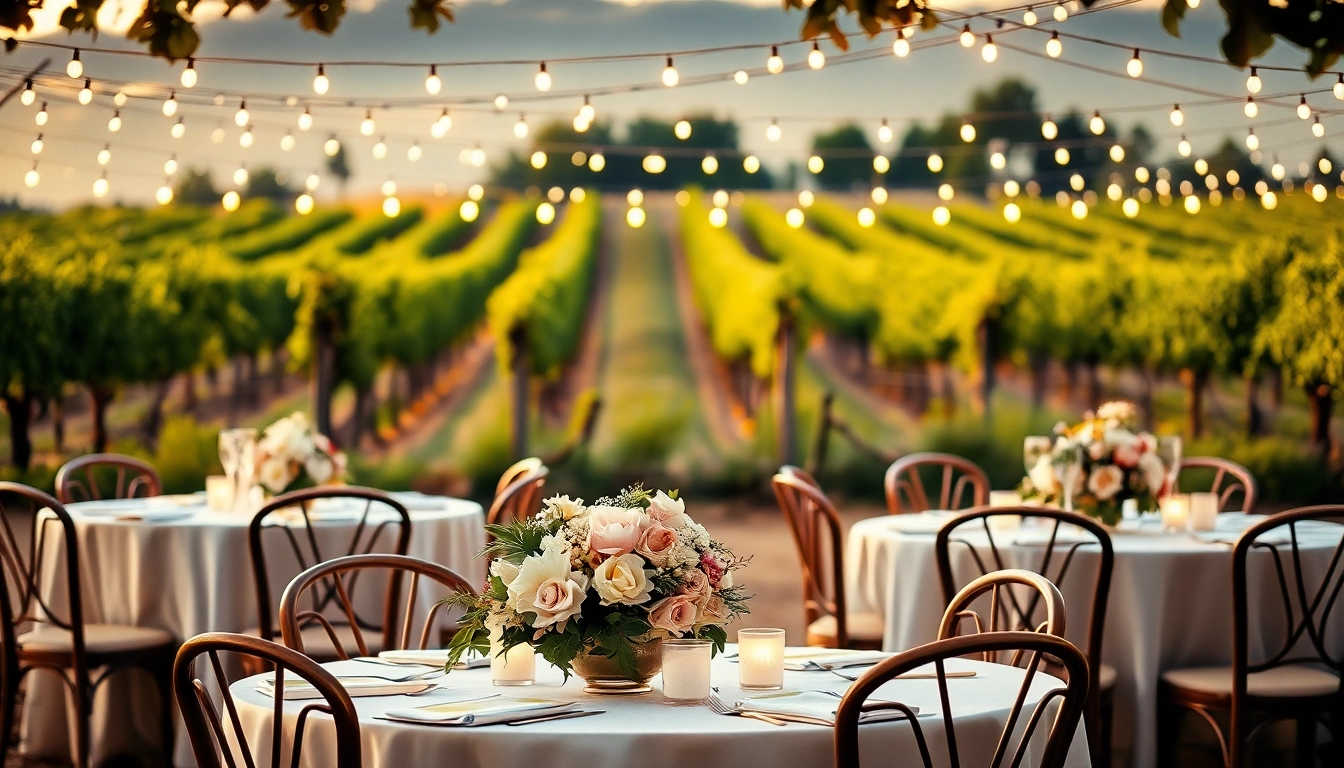 Gorgeous Clarksburg wedding venues featuring a romantic vineyard setup with elegant decor.