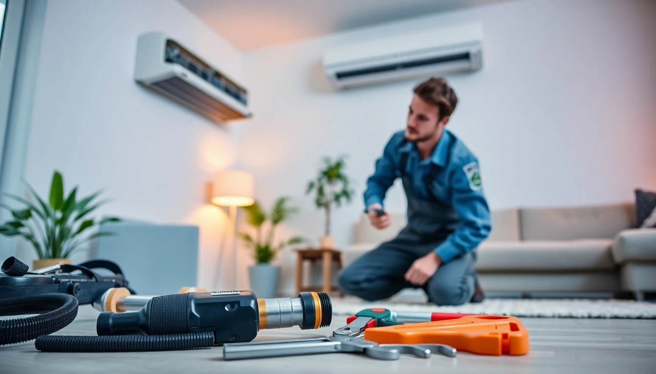 Expert AC repair in Glendale AZ with a technician fixing a modern air conditioning unit.