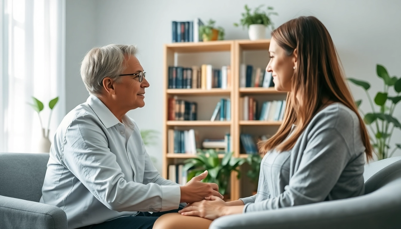 Therapist discusses symptoms of narcissistic personality disorder with a patient in a serene office.