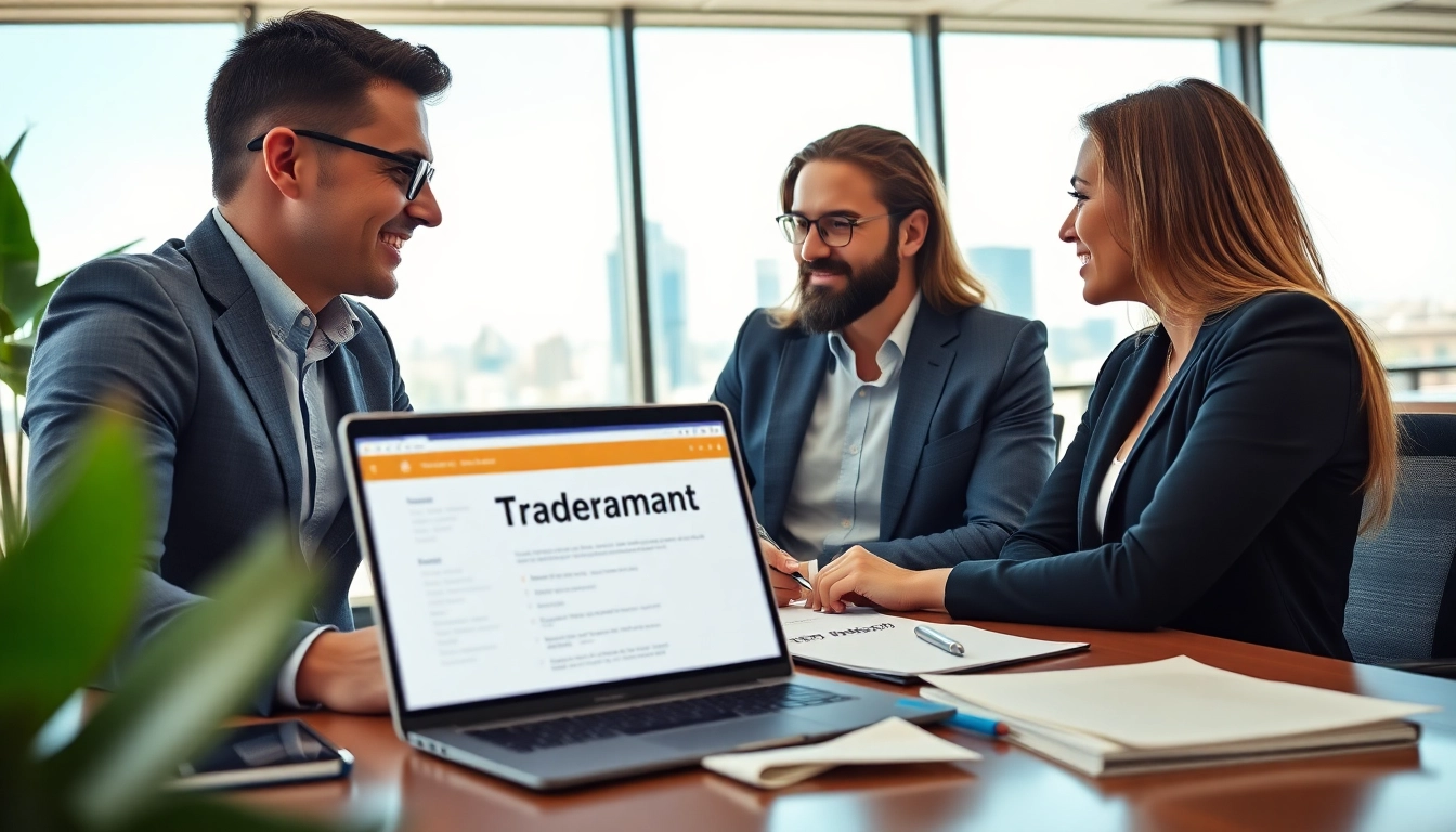 An expert guides a client through the online trademark registration platform process, illustrating collaboration.