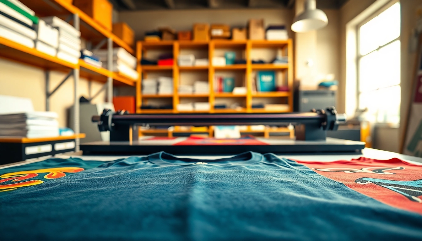 Experience quality t shirt printing edmonton with diverse custom designs in a vibrant workshop.