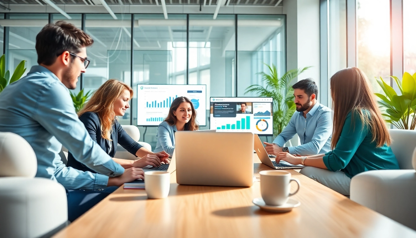 Boosting your digital marketing edmonton strategy with collaborative team efforts in a modern office.