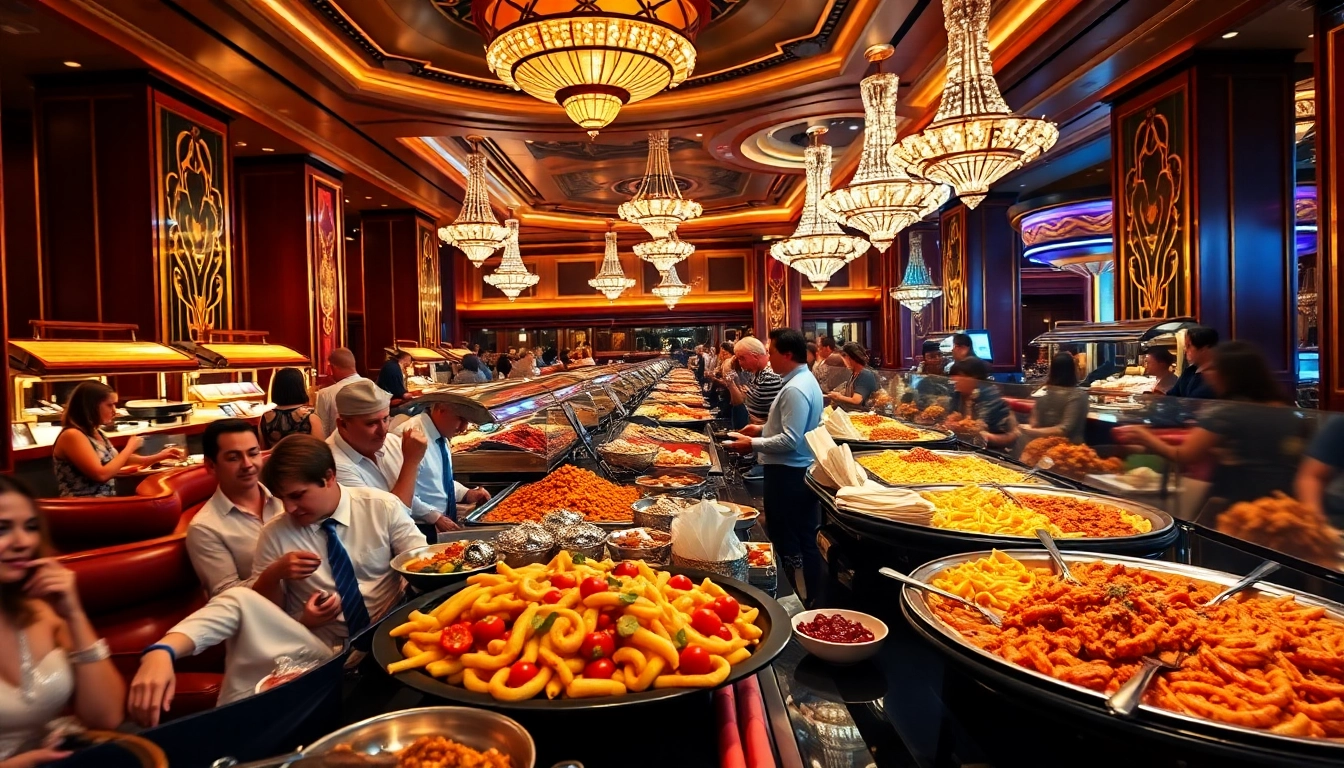 Indulging in the finest buffets in Vegas with a lavish spread and lively atmosphere.
