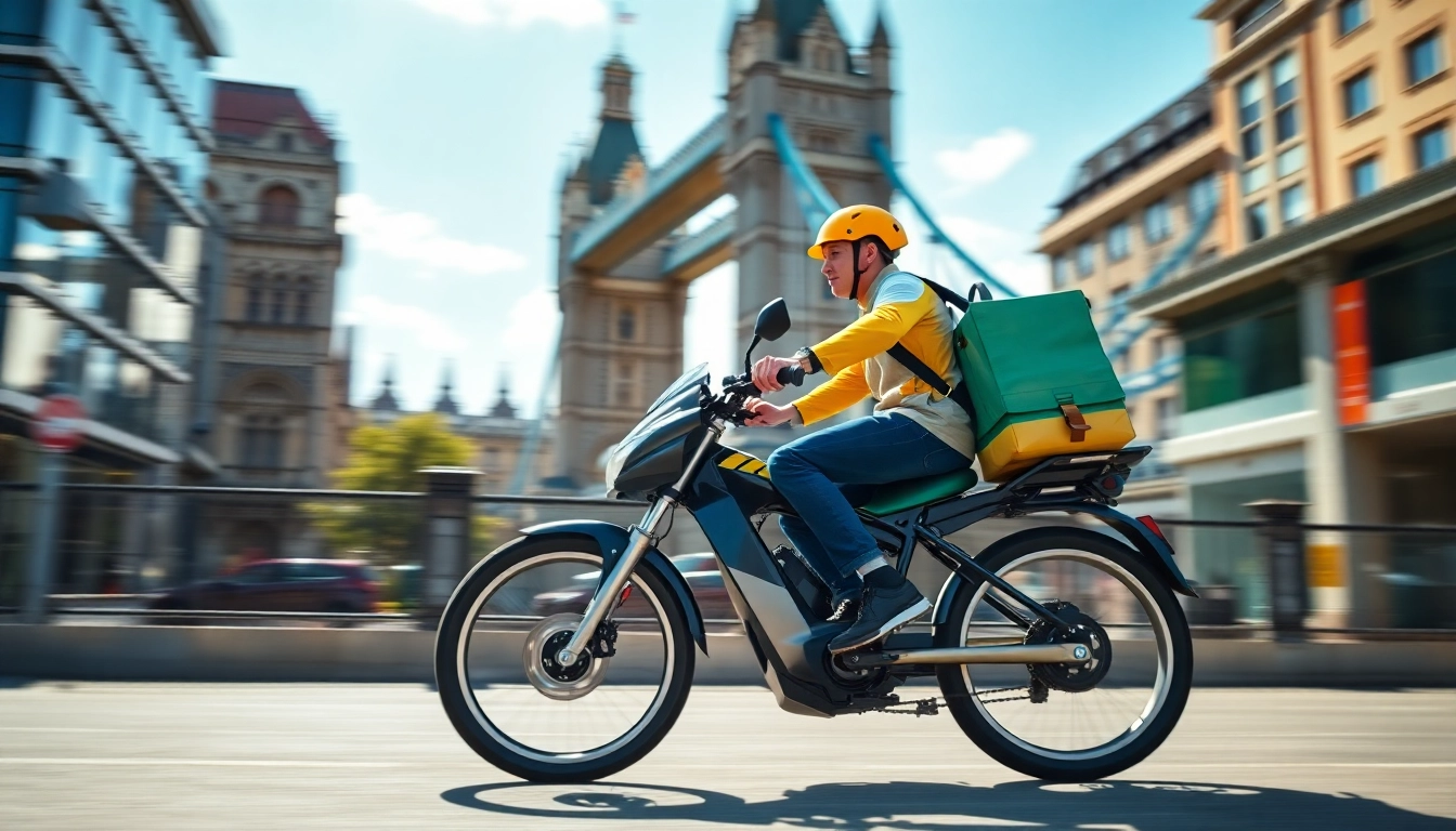 Delivering parcels with same day courier service London through busy London streets.