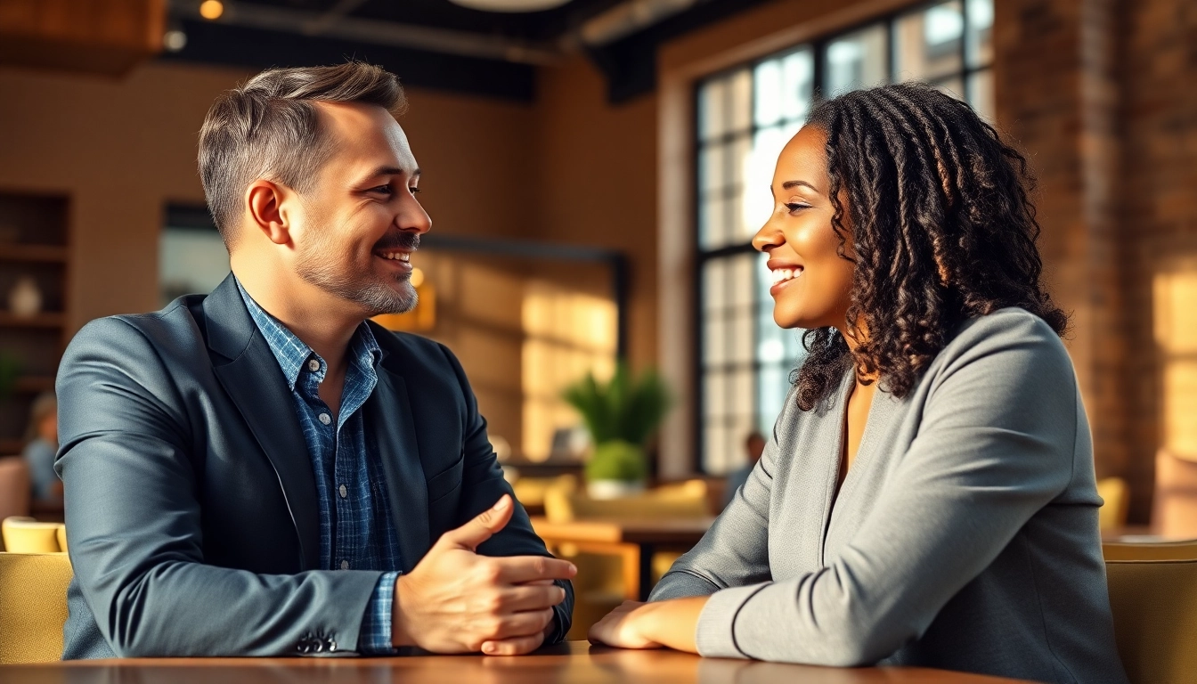 Couple practicing communication in relationships, sharing a warm and engaging conversation in a cozy setting.