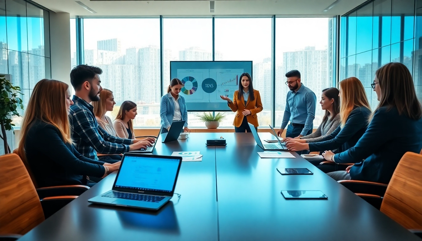 Markham IT Services team collaborating in a modern office environment with digital tools.