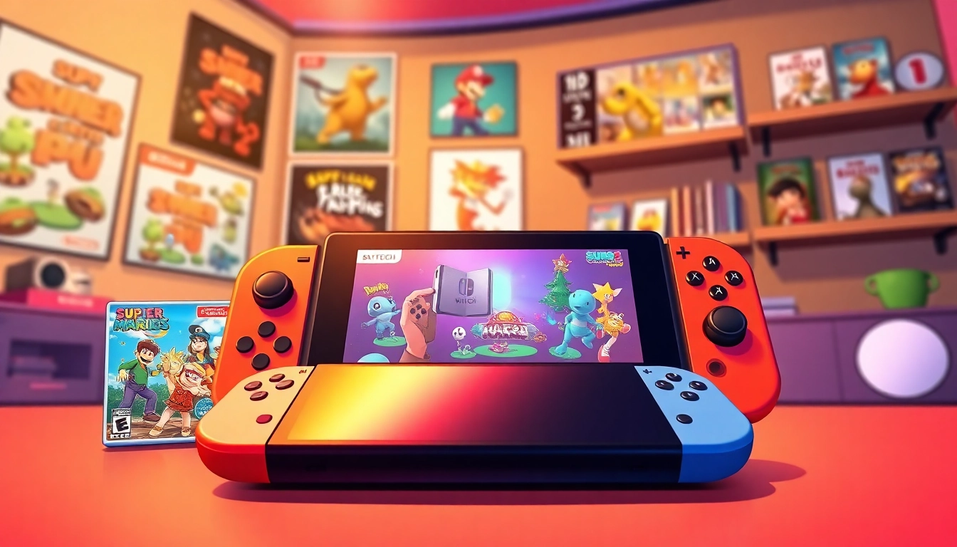 Showcasing exciting Nintendo Switch games on a stylish console setup for gamers.