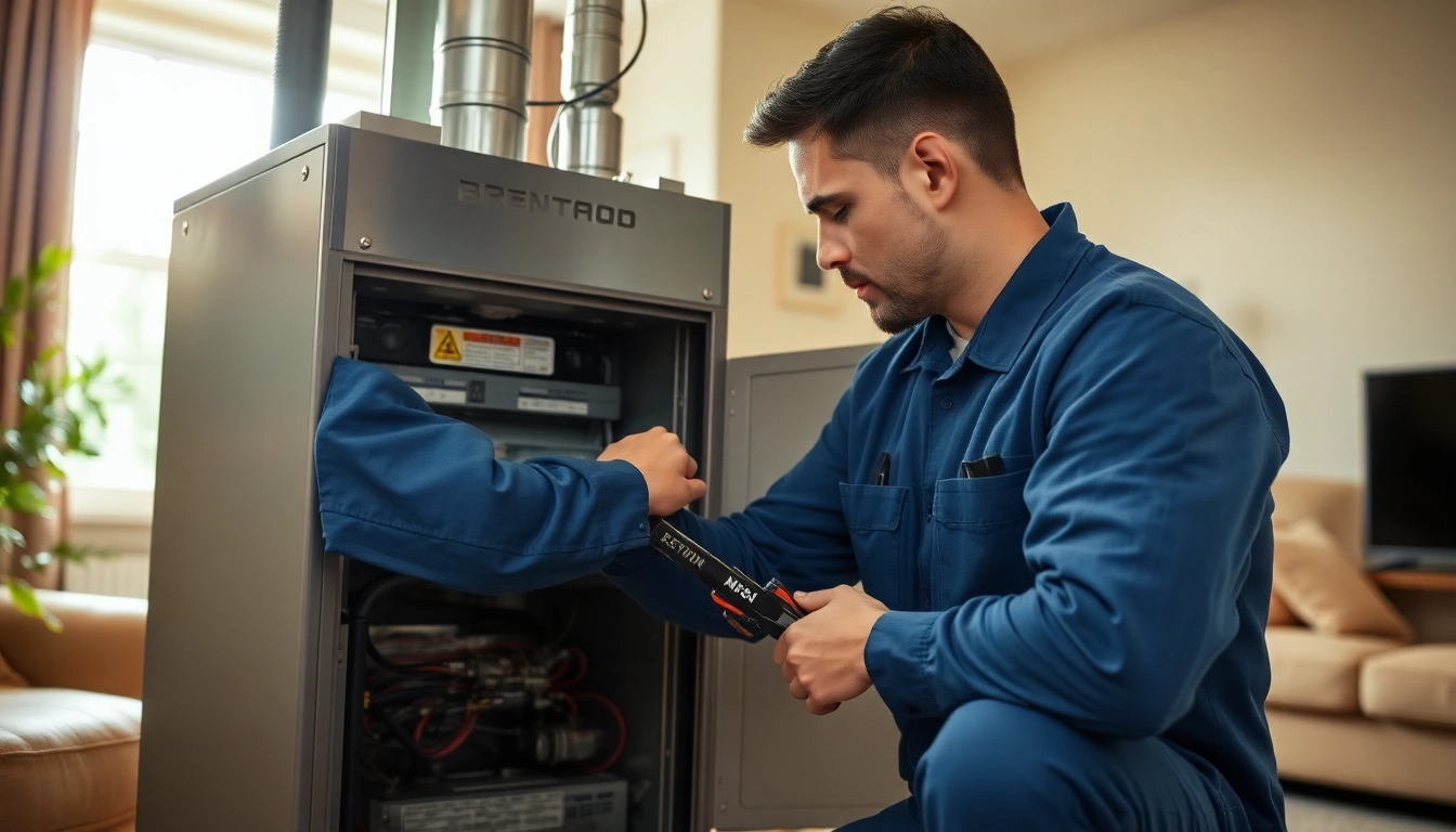 Technician performing furnace repair Brentwood TN in a cozy home setting, ensuring comfort and efficiency.