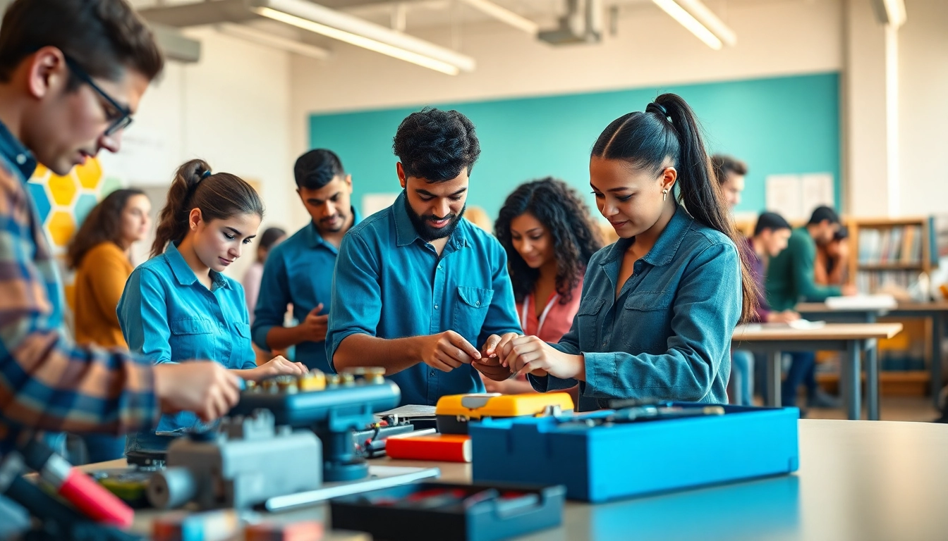 Hands-on learning at a trade school in Tennessee showcasing diverse students collaborating on technical projects.