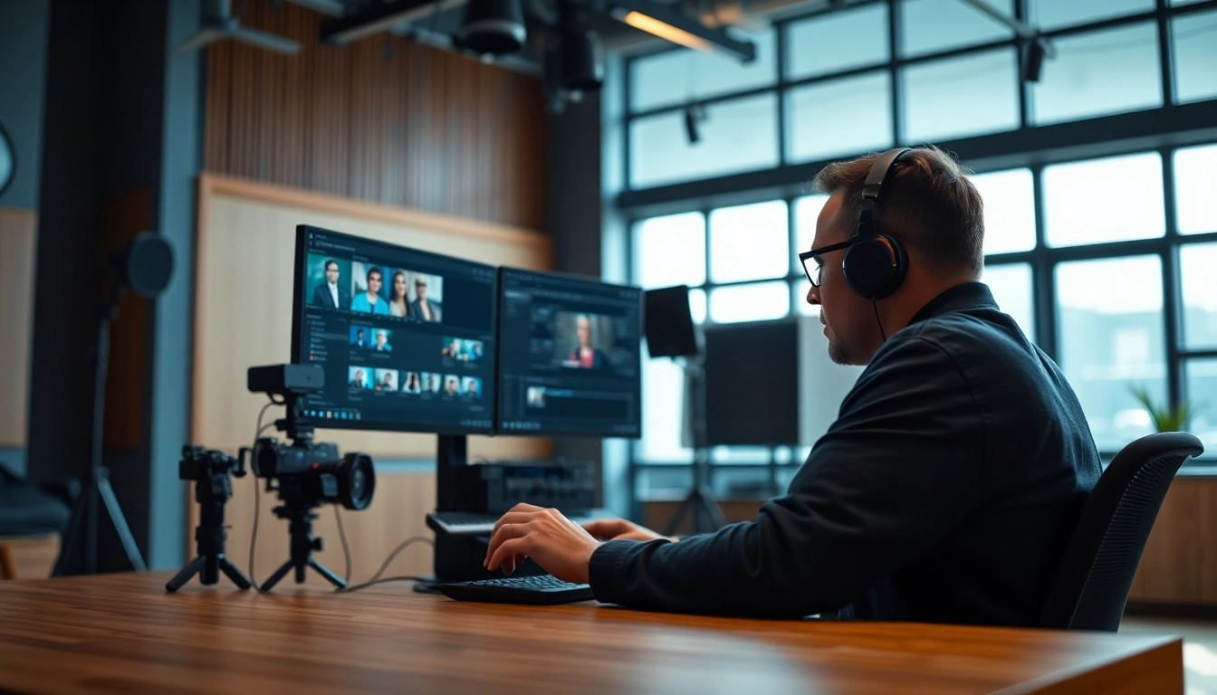 Editing Post Production Toronto in a professional studio setting with modern editing equipment and bright natural light.