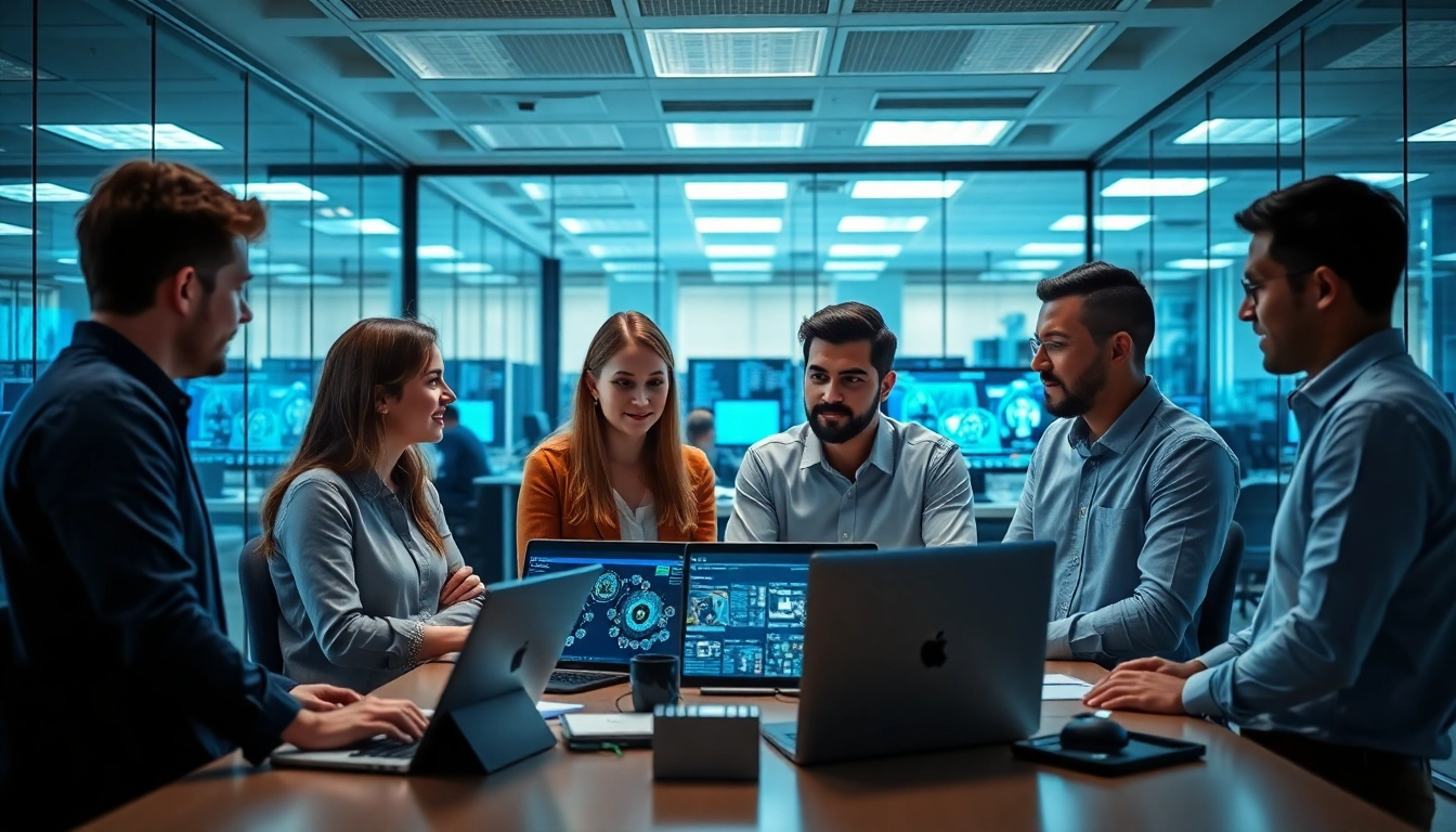 Team of managed IT provider professionals collaborating in a modern office environment.