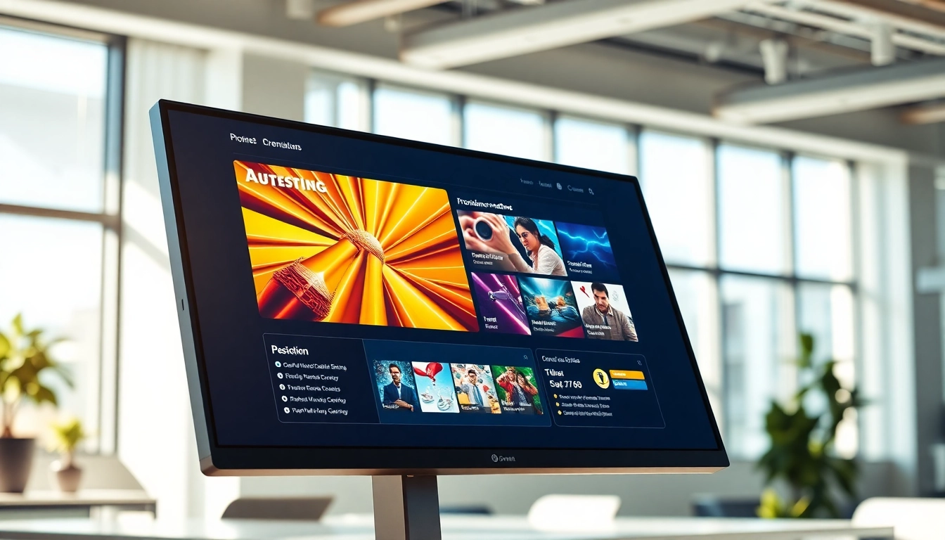 Showcasing Free signage platform for businesses on a modern monitor in a vibrant office.