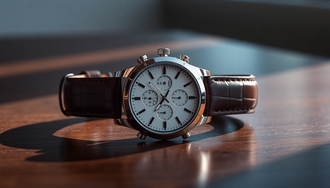 Herren Armbanduhren mit elegantem Design und chronographischer Funktion auf dunklem Tisch präsentieren