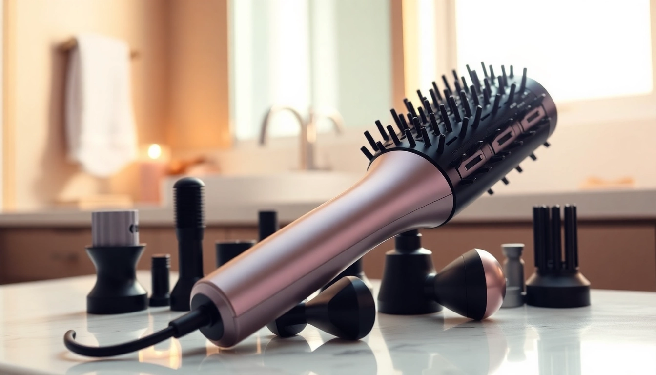 Stylish Hair Dryer Brush 7 in 1 positioned on a vanity, highlighting versatility.
