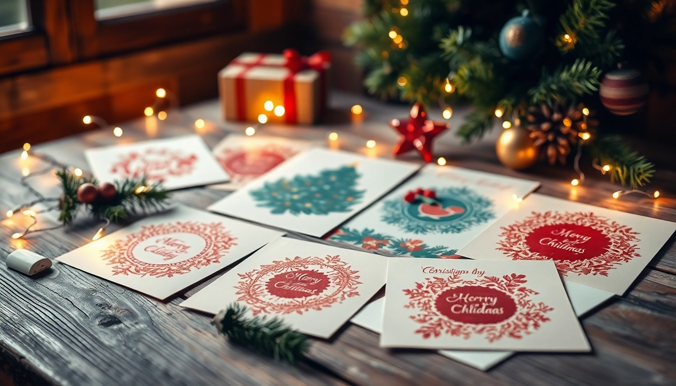 Handcrafted Christmas cards Hackney beautifully displayed on a wooden table during the festive season.
