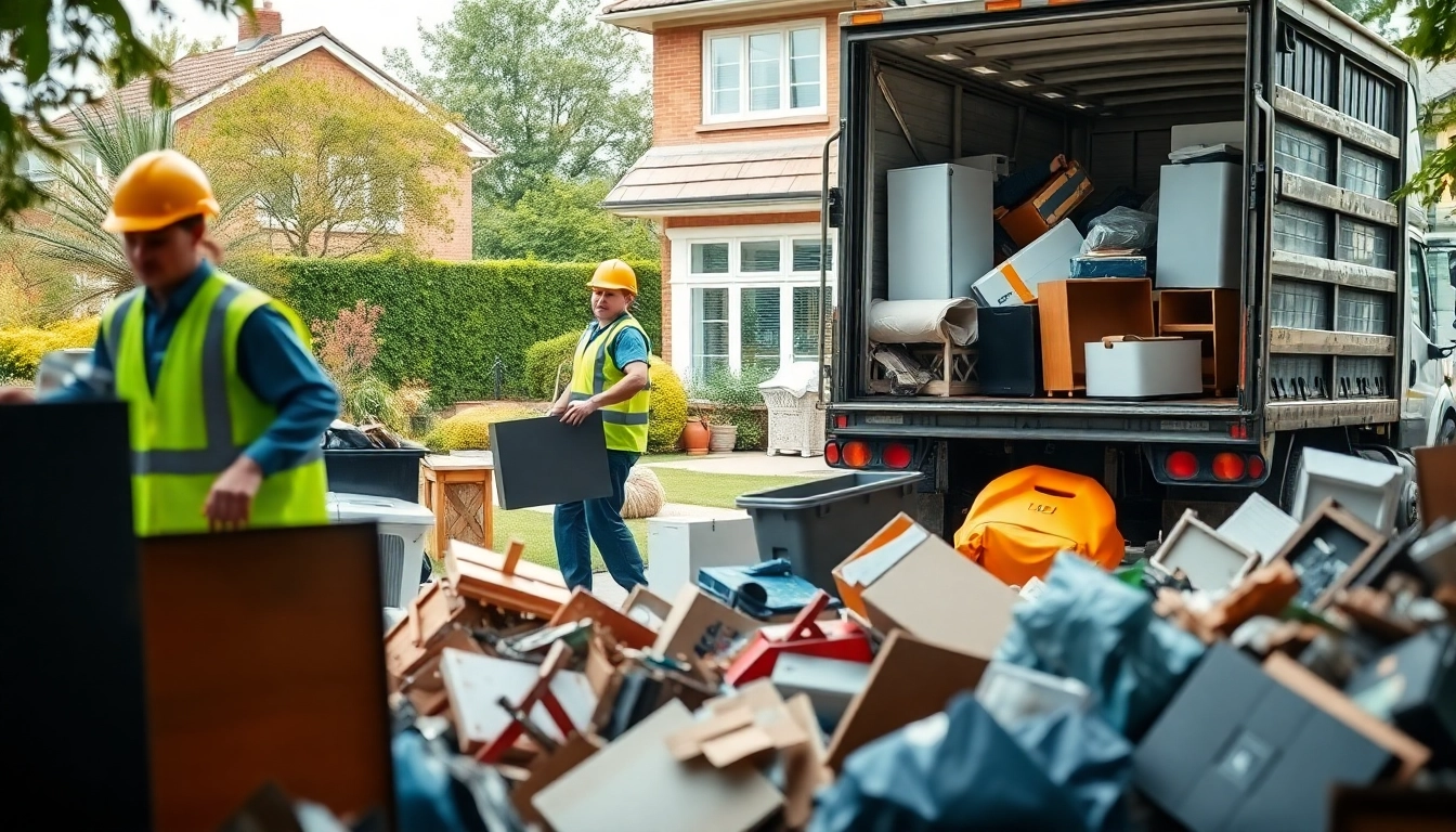 Efficient Cheap Rubbish Removal team clearing waste from a home in a vibrant residential area.