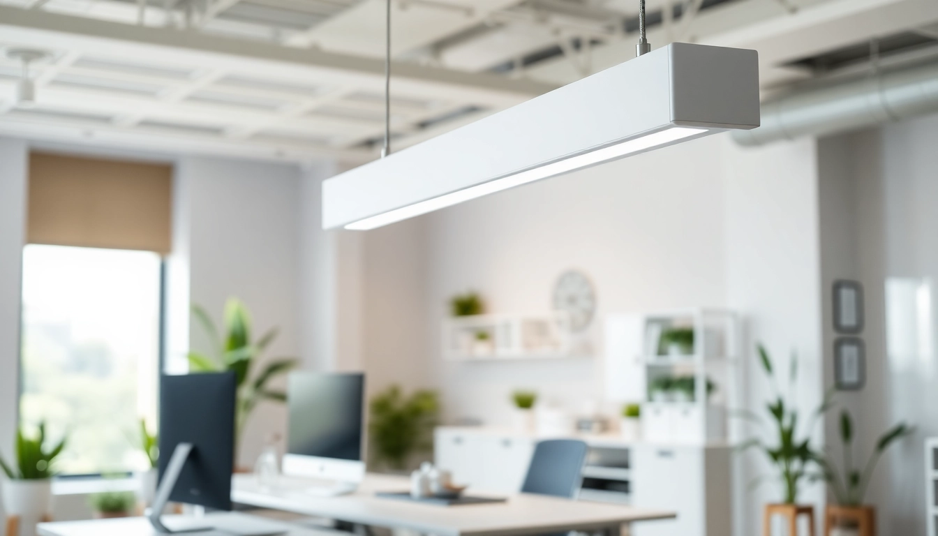 Enhance your workspace with a bright LED Batten Light illuminating a modern office setup.