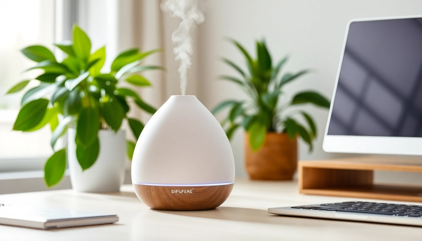 Enhance your space with a USB Air Humidifier Diffuser featuring a sleek design and vibrant plants.