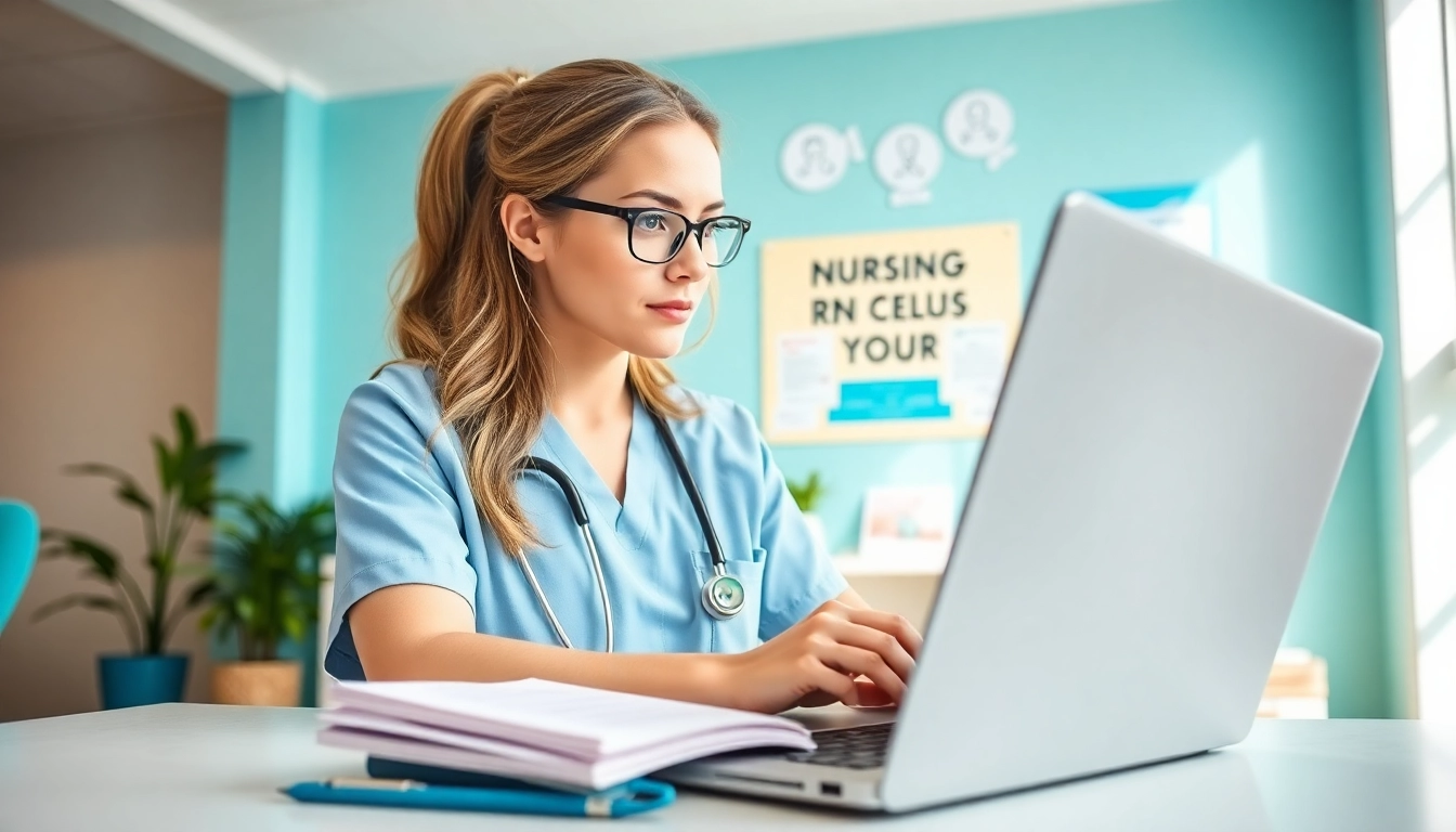 Engaged nurse studying rn ceus in a modern learning environment.