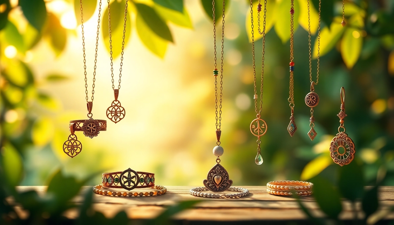 Showcase exquisite yoga jewelry highlighting unique designs and healing gemstones in a serene setting.