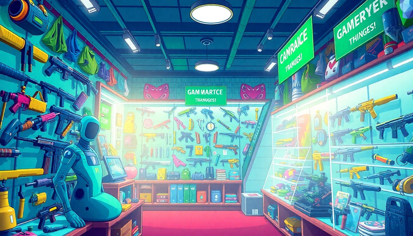 Game Items shops menjual berbagai item permainan dalam suasana yang meriah dan menarik.