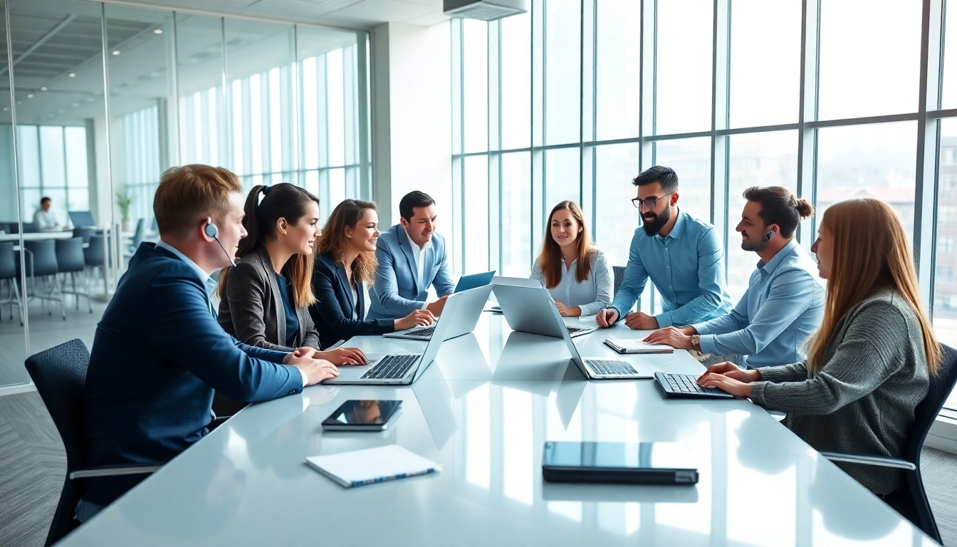 Showcase of Best Outsourced Customer Service with diverse agents collaborating in a professional office.