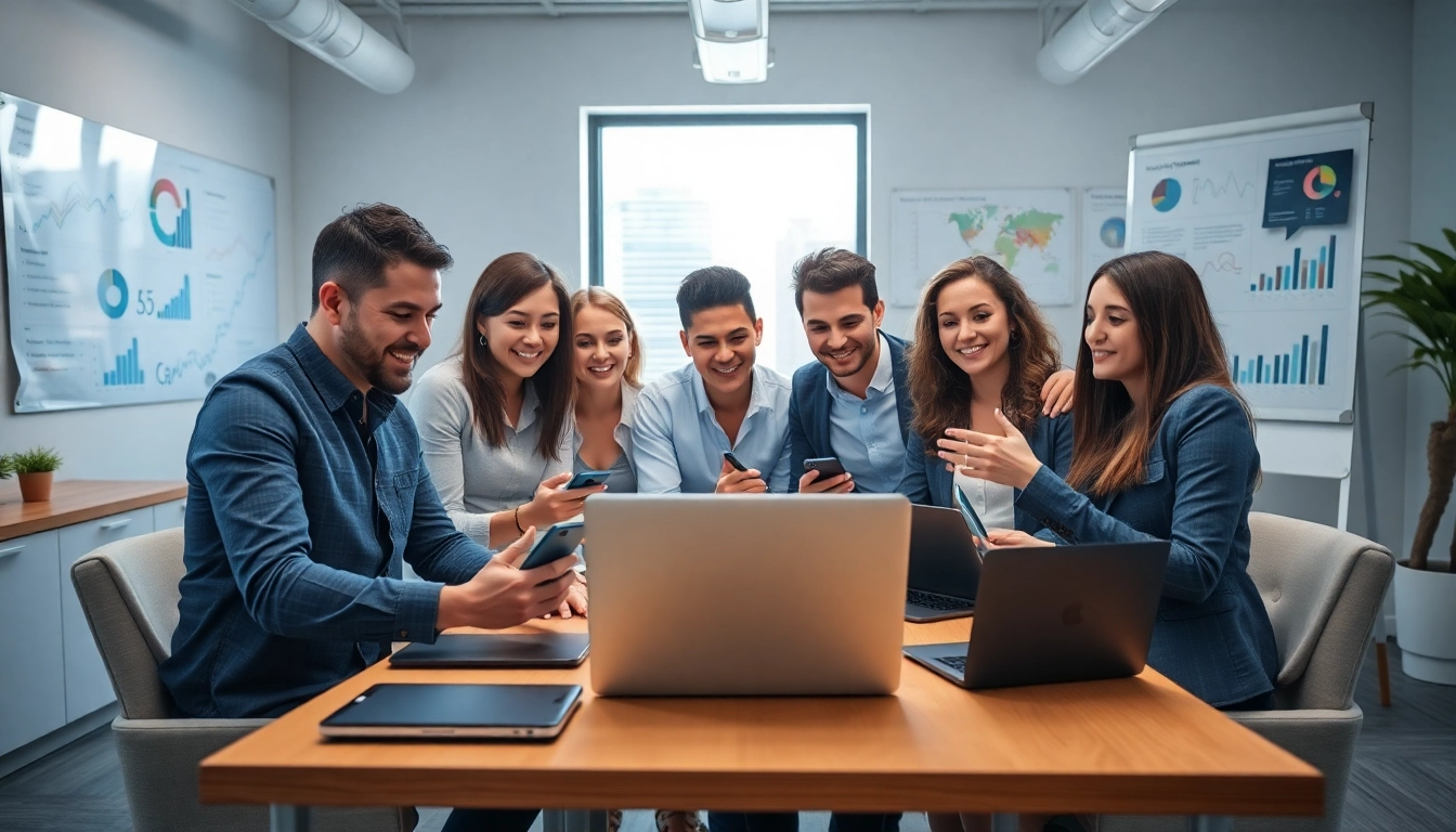 Online marketing bureau Tilburg team working together in a modern office environment.