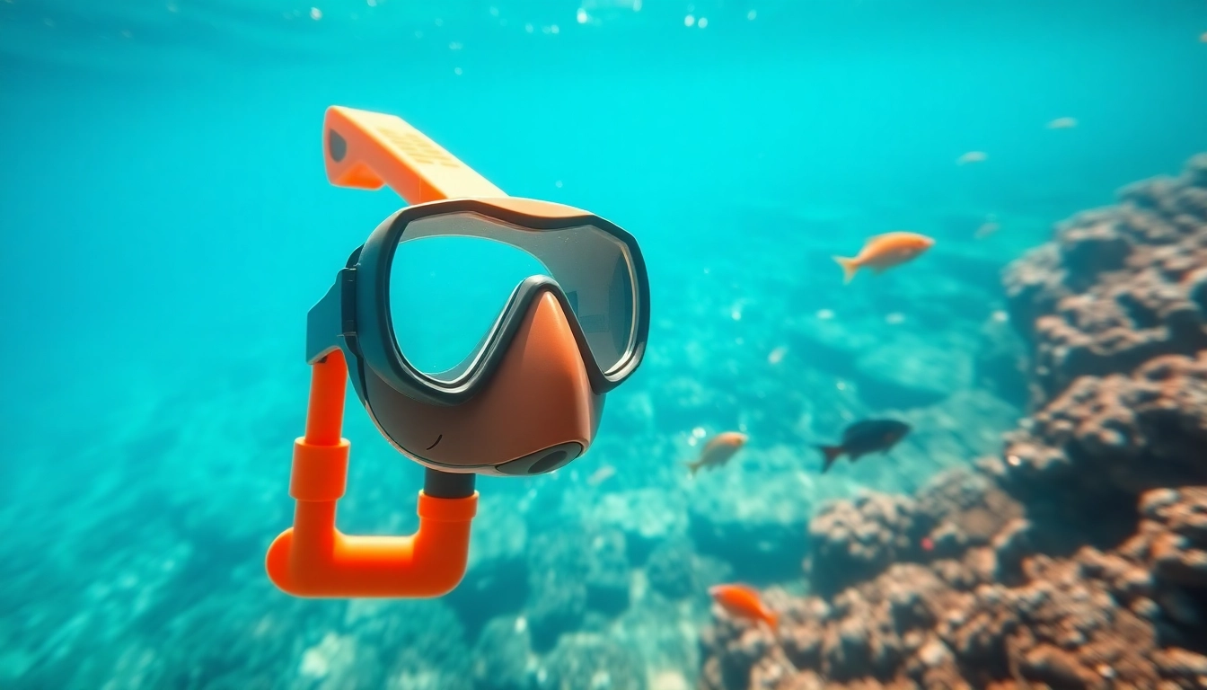 Captivating turtle snorkel gear amidst a colorful coral reef scene.