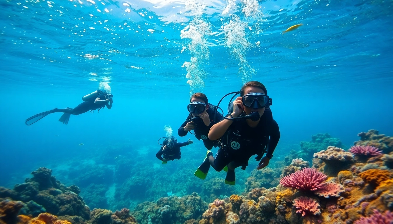 Scuba divers exploring beautiful marine life at PADI Certified dive shops in Belize.