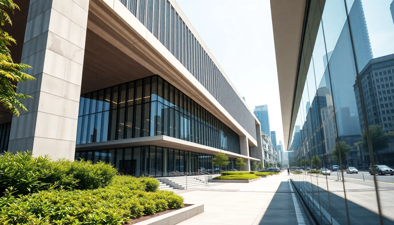 Architektur Visualisierung von einem modernen Gebäude in einer urbanen Umgebung, die dynamische Designmerkmale zeigt.