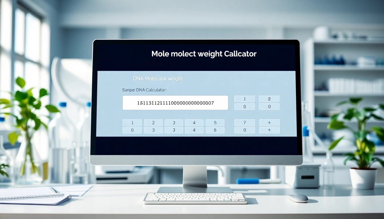 Calculate molecular weight with the DNA Molecular Weight Calculator interface in a professional lab.