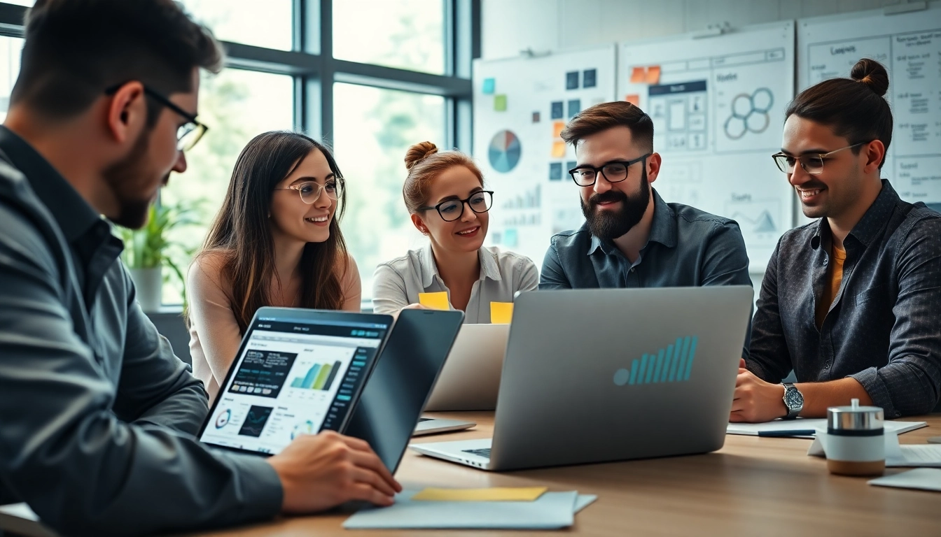 Showcasing website design and seo companies collaborating in an innovative workspace.