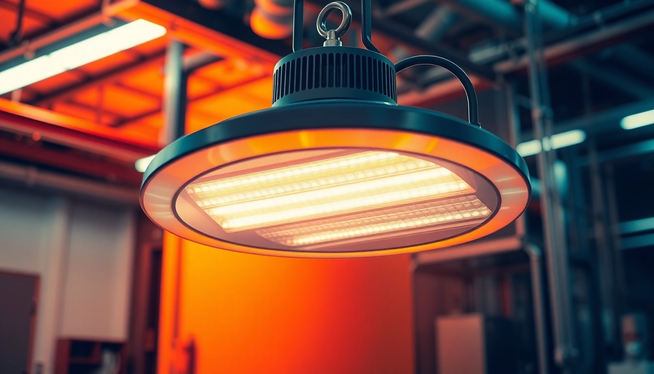 Infrared heating lamp demonstrating energy efficiency in an industrial environment.
