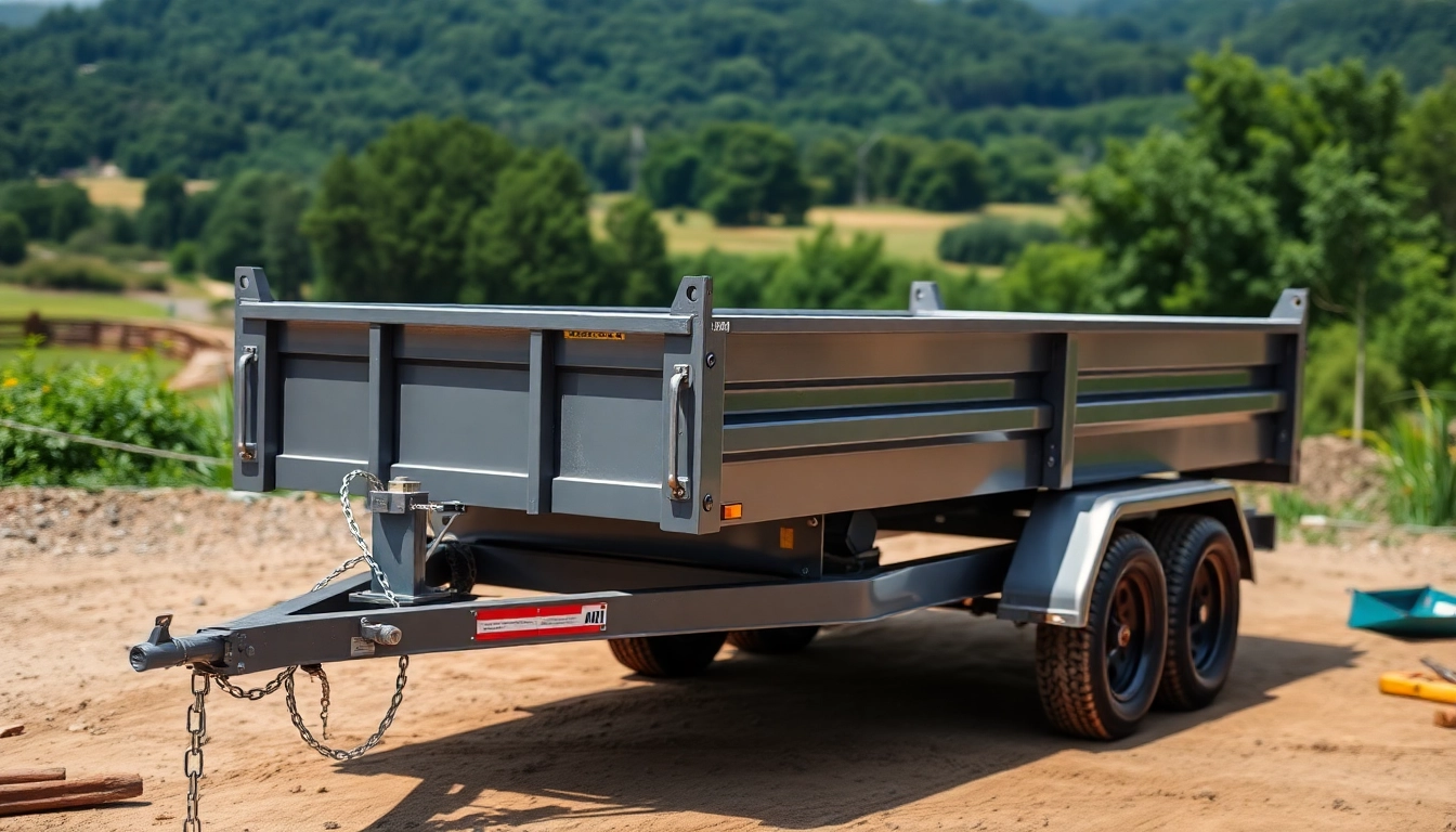 Explore a rugged dump trailer for sale near me, showcasing its robust design in a natural outdoor setting.