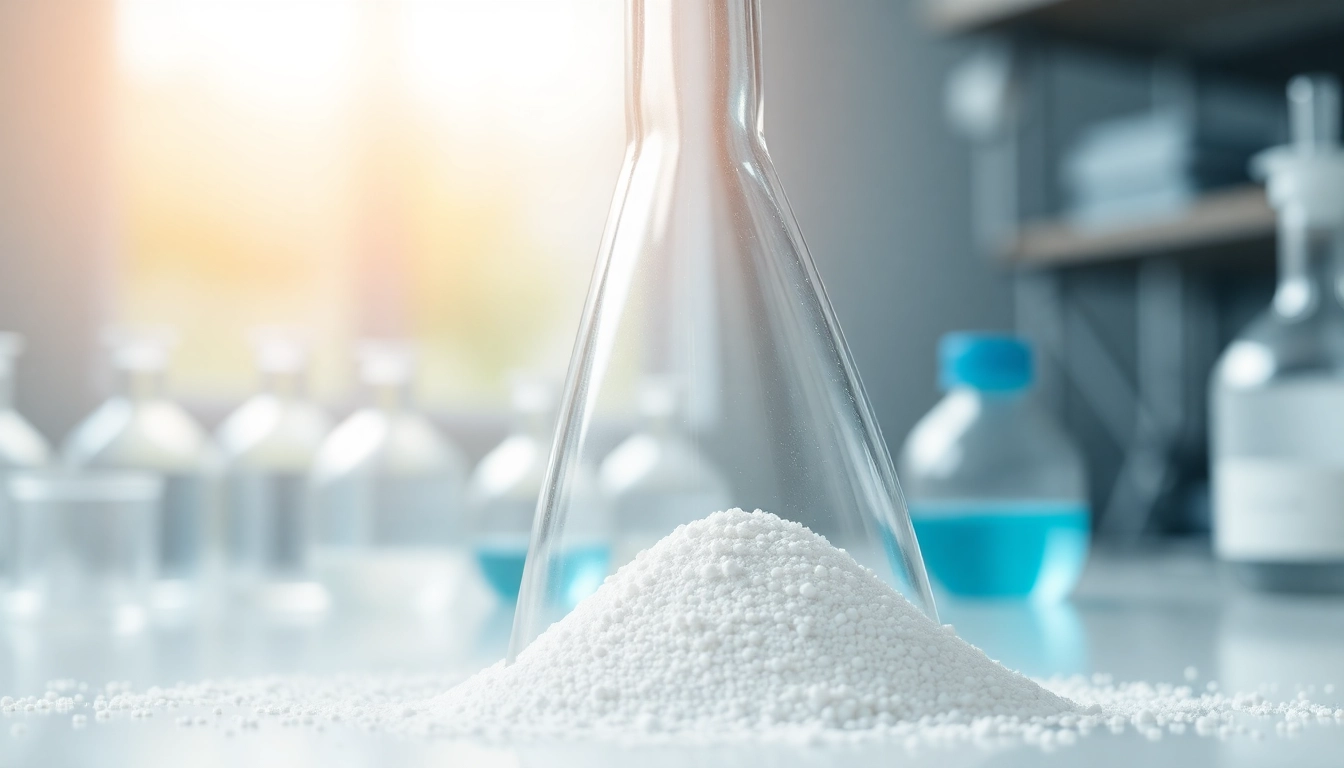 Hydroxyethyl MethylCellulose powder showcased in a laboratory flask, highlighting its fine texture.